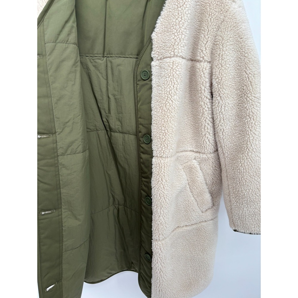 Gap Green and Beach Pebble Beige Mixed-Media Sherpa Jacket NWT - Picture 3 of 7